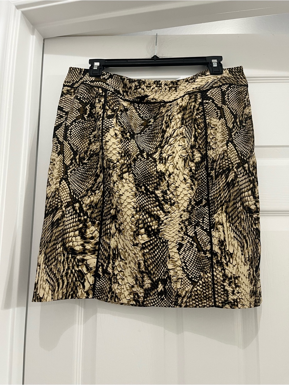 Cache Black and Cream Snake-Print A-Line Mini Skirt